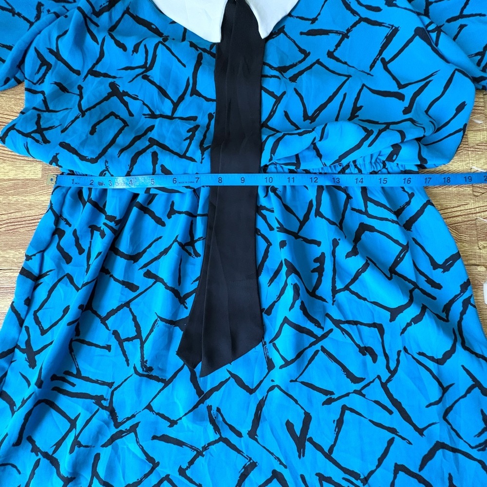 JB Too Vintage 80s Womens Size 14 Blue Abstract Print Collared Tie Dress - Picture 7 of 9